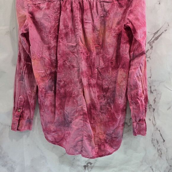 Pilcro Shirt Womens XS Pink Button Embroidered Tie Dye Watercolor Pilcro - Picture 8 of 13